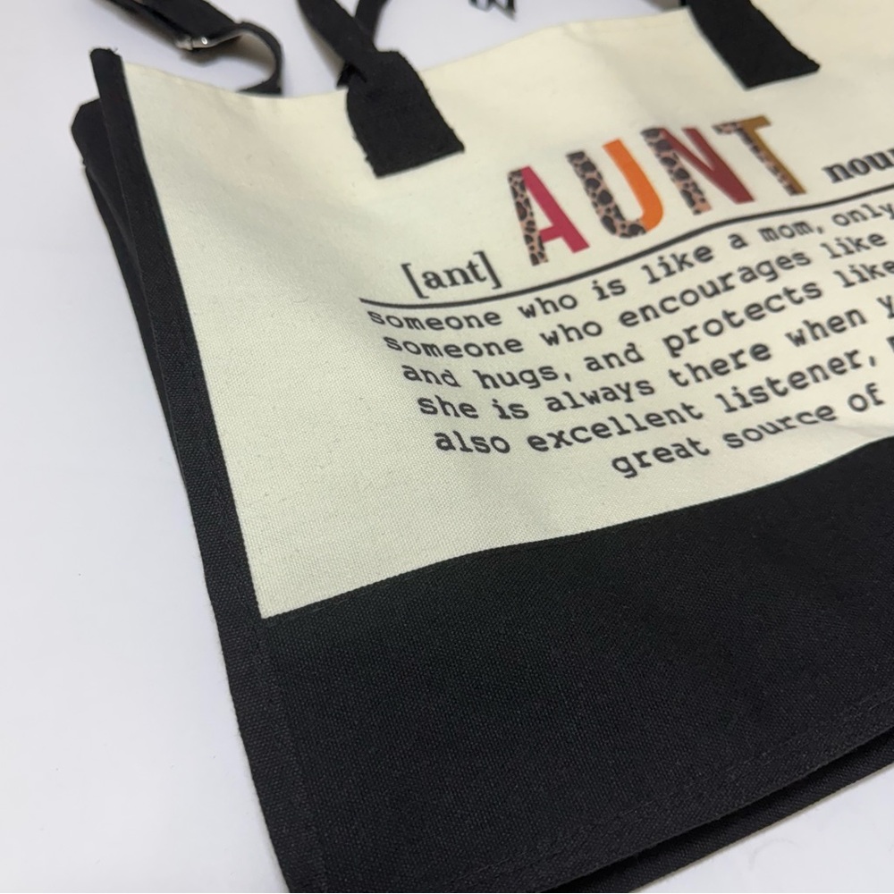 Women’s Black and White Tote Bag with Aunt Definition - Picture 5 of 16